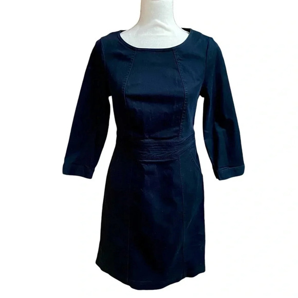 Boden Corinne Black Denim Dress 3/4 Sleeve A-Line Size 4 - Picture 3 of 15